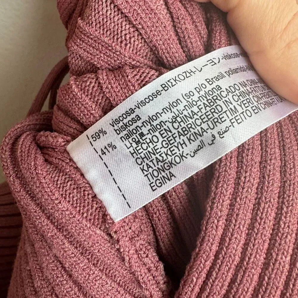 Zara Pink Ribbed Heavy Knit Tie Front Cardigan Cropped Sweater Size Small